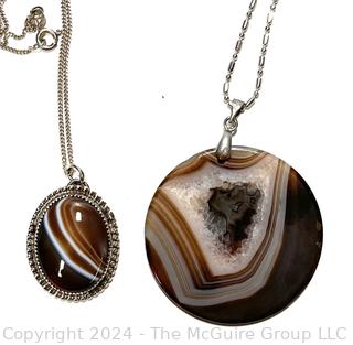 Two (2) Botswana Agate Pendant Necklaces on Sterling Silver Chains