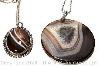 Two (2) Botswana Agate Pendant Necklaces on Sterling Silver Chains