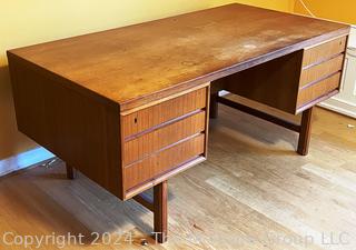 Mid-Century Danish Modern Teak Double-Sided Writing Desk Model 76 by Omann Junior Møbelfabrik, Denmark 1960s