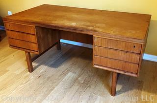 Mid-Century Danish Modern Teak Double-Sided Writing Desk Model 76 by Omann Junior Møbelfabrik, Denmark 1960s