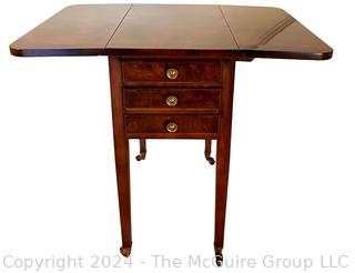 Sheraton Three Drawer Drop-Leaf Side or End Table on Casters.  31 x 25 x 26”