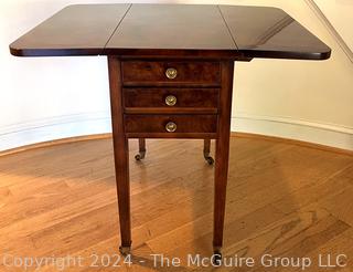 Sheraton Three Drawer Drop-Leaf Side or End Table on Casters.  31 x 25 x 26”