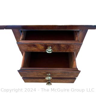 Sheraton Three Drawer Drop-Leaf Side or End Table on Casters.  31 x 25 x 26”