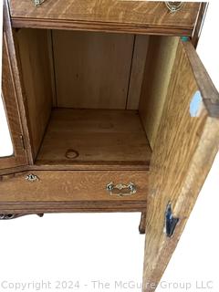 Victorian Oak Side by Side Bookcase & China Cabinet with Bow Front Glass.  18.5 x 32" x 58"