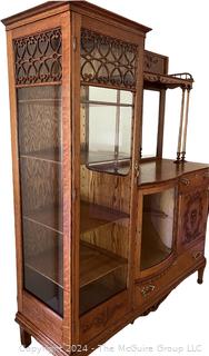 Victorian Oak Side by Side Bookcase & China Cabinet with Bow Front Glass.  18.5 x 32" x 58"