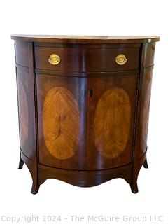 Drexel Heritage Inlaid Mahogany Demilune Console Cabinet.  Doors are locked, no key. 32 x 16 x 32”