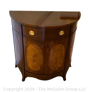 Drexel Heritage Inlaid Mahogany Demilune Console Cabinet.  Doors are locked, no key. 32 x 16 x 32”