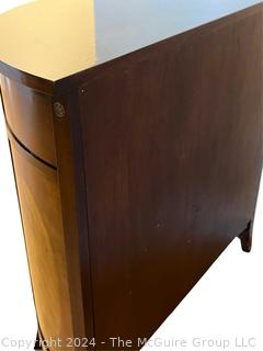 Drexel Heritage Inlaid Mahogany Demilune Console Cabinet.  Doors are locked, no key. 32 x 16 x 32”