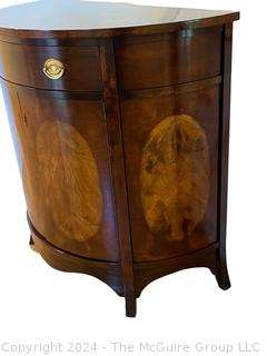 Drexel Heritage Inlaid Mahogany Demilune Console Cabinet.  Doors are locked, no key. 32 x 16 x 32”