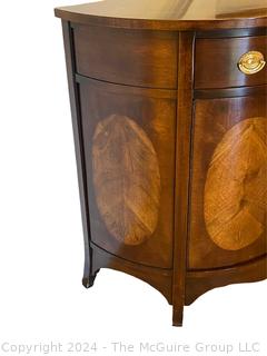 Drexel Heritage Inlaid Mahogany Demilune Console Cabinet.  Doors are locked, no key. 32 x 16 x 32”