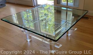 Lucite Acrylic with Glass Top Coffee Table Possibly by Ralph Gambaro (United States 1939-1990) For Les Prismatiques.   36” Square