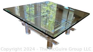 Lucite Acrylic with Glass Top Coffee Table Possibly by Ralph Gambaro (United States 1939-1990) For Les Prismatiques.   36” Square