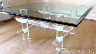 Lucite Acrylic with Glass Top Coffee Table Possibly by Ralph Gambaro (United States 1939-1990) For Les Prismatiques.   36” Square