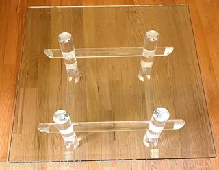 Lucite Acrylic with Glass Top Coffee Table Possibly by Ralph Gambaro (United States 1939-1990) For Les Prismatiques.   36” Square