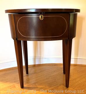 Federal Inlaid Mahogany Drum Table by Brandt, Baltimore Maryland. 14.5 x 23 x 26"