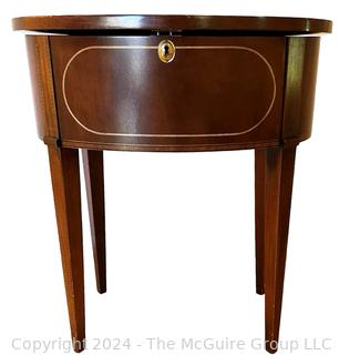 Federal Inlaid Mahogany Drum Table by Brandt, Baltimore Maryland. 14.5 x 23 x 26"