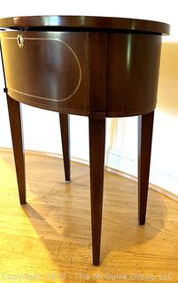 Federal Inlaid Mahogany Drum Table by Brandt, Baltimore Maryland. 14.5 x 23 x 26"