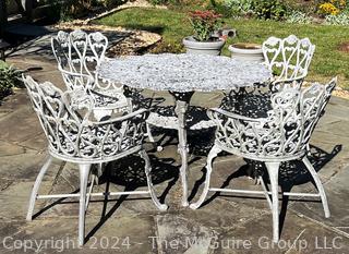 Set of Cast Metal Scroll Work Garden Set Including Table with Four Chairs