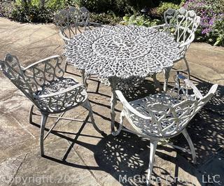 Set of Cast Metal Scroll Work Garden Set Including Table with Four Chairs