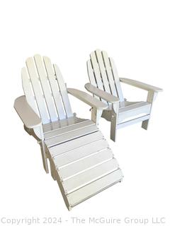 Two (2) Wooden Adirondack Chairs with One Foot Stool