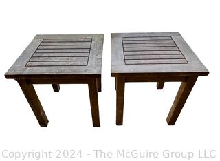 Two (2) Teak Slatted Wood End Tables
