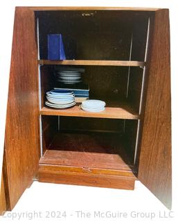 1960's Mid Century Hand Carved Asian Teakwood Three (3) Shelf End Table Cabinet. Second of two offered in this auction Measures 25"W x 23"D x 40"T  (Removal for this item is Sunday, Nov. 3 12-2pm at a residence in Arlington, VA to be provided to winning bidder)  