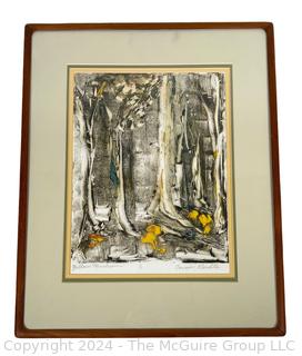 Framed and Matted Under Glass Colored Lithograph Titled Yellow Mushrooms 1/1 by Connie Gerdts. Measures 16 x 21"