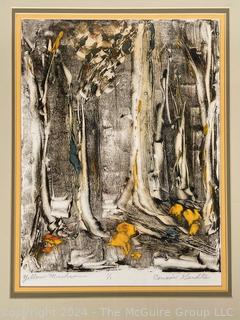 Framed and Matted Under Glass Colored Lithograph Titled Yellow Mushrooms 1/1 by Connie Gerdts. Measures 16 x 21"