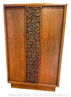 1960's Mid Century Hand Carved Asian Teakwood Three (3) Shelf End Table Cabinet. First of two offered in this auction Measures 25"W x 23"D x 40"T  (Removal for this item is Sunday, Nov. 3 12-2pm at a residence in Arlington, VA to be provided to winning bidder)      

