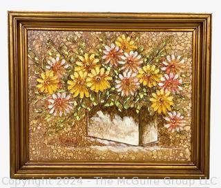 Framed Oil on Canvas ?? Still Life of Daisies Signed by Artist Art Vale 9.5 x 11.5" 