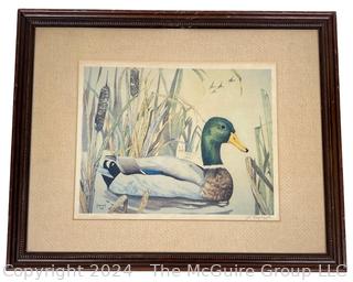 Framed Under Glass Serigraph Print of Loon Signed by Artist Joyce Kasprzyk.  12 x 15" 