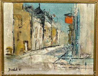 Framed Oil on Canvas Street Scene Signed by Artist Dodd 10.5 x 12.5" 