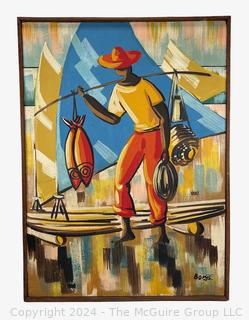 Framed Oil On Canvas of Fisherman Signed by Artist Borys. 21 x 28.5" 