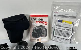 CANON EOS Rebel SL1 Camera with Three Lenses and Accessories (No Battery Charger or Battery)