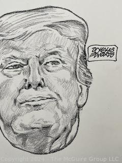 Unframed Charcoal on Paper of Donald Trump "I am not a Crook" Signed by Artist Douglas Edwards. 9 x 10"