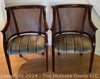 Pair of Hickory Chair Co. Cane Back Arm Chairs.  One with damage.