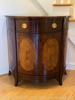 Drexel Heritage Inlaid Mahogany Demilune Console Cabinet.  Doors are locked, no key. 32 x 16 x 32”