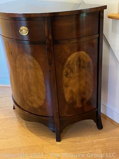 Drexel Heritage Inlaid Mahogany Demilune Console Cabinet.  Doors are locked, no key. 32 x 16 x 32”