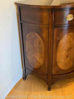 Drexel Heritage Inlaid Mahogany Demilune Console Cabinet.  Doors are locked, no key. 32 x 16 x 32”