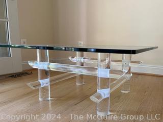 Lucite Acrylic with Glass Top Coffee Table Possibly by Ralph Gambaro (United States 1939-1990) For Les Prismatiques.   36” Square