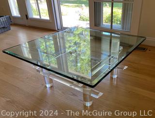 Lucite Acrylic with Glass Top Coffee Table Possibly by Ralph Gambaro (United States 1939-1990) For Les Prismatiques.   36” Square