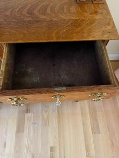 Victorian Oak Side by Side Bookcase & China Cabinet with Bow Front Glass.  18.5 x 32" x 58"