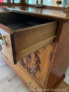 Victorian Oak Side by Side Bookcase & China Cabinet with Bow Front Glass.  18.5 x 32" x 58"