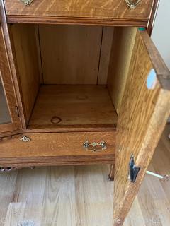 Victorian Oak Side by Side Bookcase & China Cabinet with Bow Front Glass.  18.5 x 32" x 58"