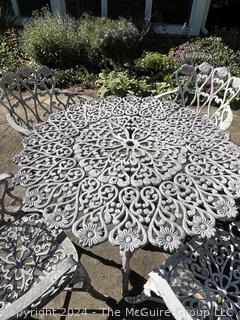 Set of Cast Metal Scroll Work Garden Set Including Table with Four Chairs