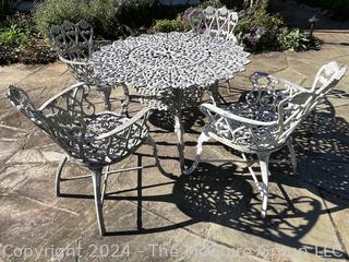 Set of Cast Metal Scroll Work Garden Set Including Table with Four Chairs