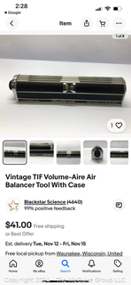 TIF Instruments VA105 Volume Aire Air Balance Grill Diffuser (untested); Vintage Glass Syringes; Toggle Switches: Car Headlights; Right Angle Square; Tap Switch