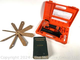 Vintage Airy Pneumatic Air Stapler; Machinist Handbook; and wood pinwheel item?