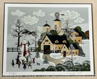 Framed Under Glass Print Titled “Awesome Snowman” Signed by Artist Jane Wooster Scott. 23 x 25”