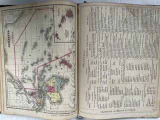 Books including "Giants of the Republic 1895" and 1871 Map book by McNally titled "Improved System of Geography for Schools, Academies and Seminairies"